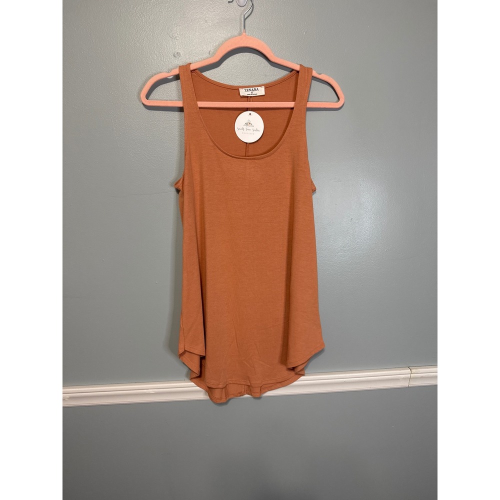 Zenana Tank Top Womens Small Orange NWT Scoop Neck High Low Hem Sleeveless
